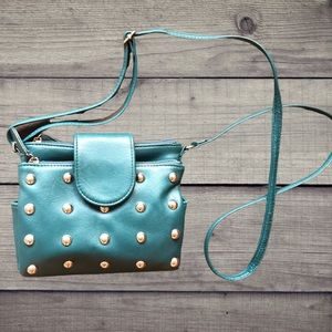 Women’s Teal and Silver Studded Crossbody Bag ♦️